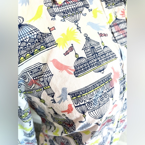 Talbots Bird Cage Print Button Down Cotton Blouse Size S - Picture 3 of 9